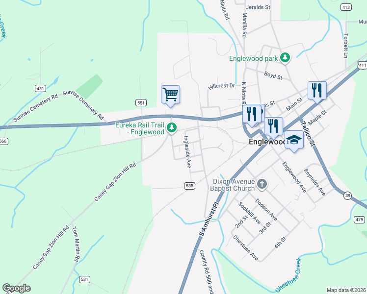 map of restaurants, bars, coffee shops, grocery stores, and more near 311 Ferguson Street in Englewood