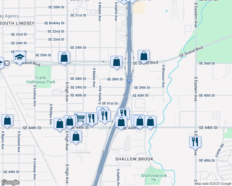 map of restaurants, bars, coffee shops, grocery stores, and more near 1401 Southeast 41st Street in Oklahoma City