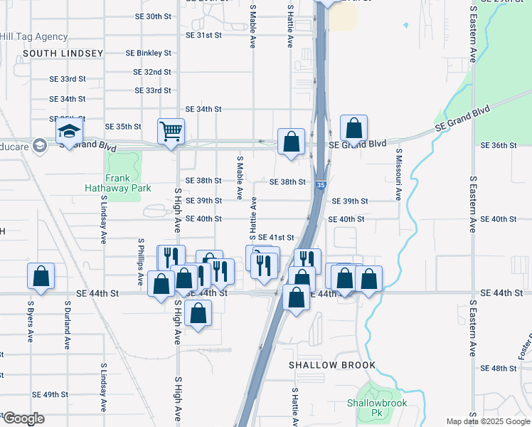 map of restaurants, bars, coffee shops, grocery stores, and more near 1315 Southeast 41st Street in Oklahoma City
