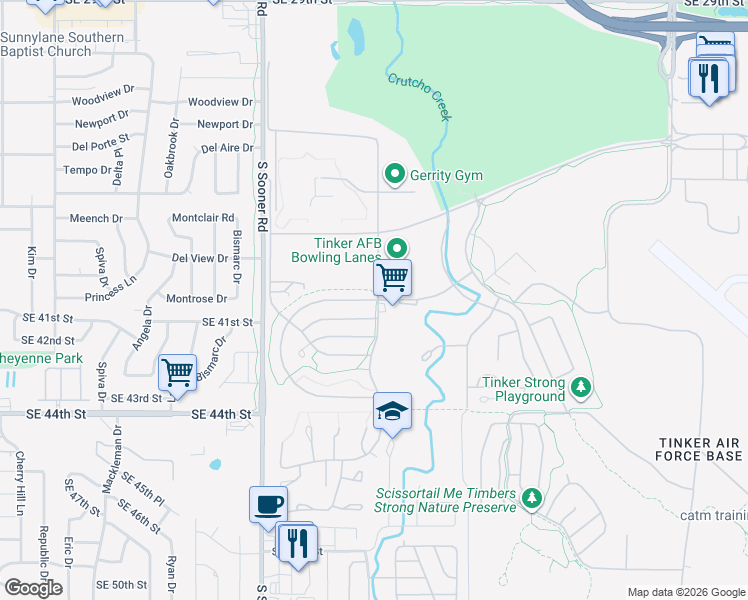 map of restaurants, bars, coffee shops, grocery stores, and more near Twining Drive in Oklahoma City