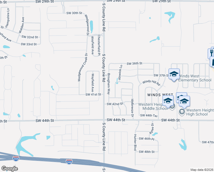 map of restaurants, bars, coffee shops, grocery stores, and more near 3813 Brougham Way in Oklahoma City