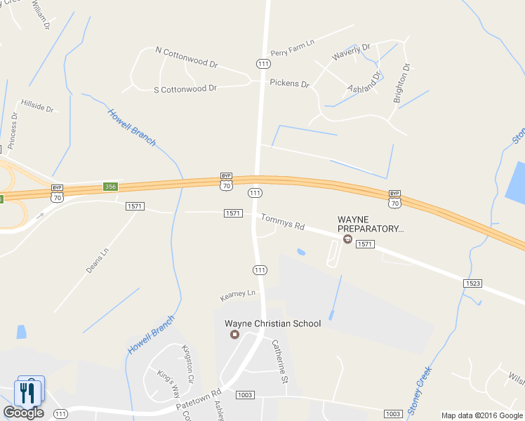 map of restaurants, bars, coffee shops, grocery stores, and more near 523 Tommys Road in Goldsboro