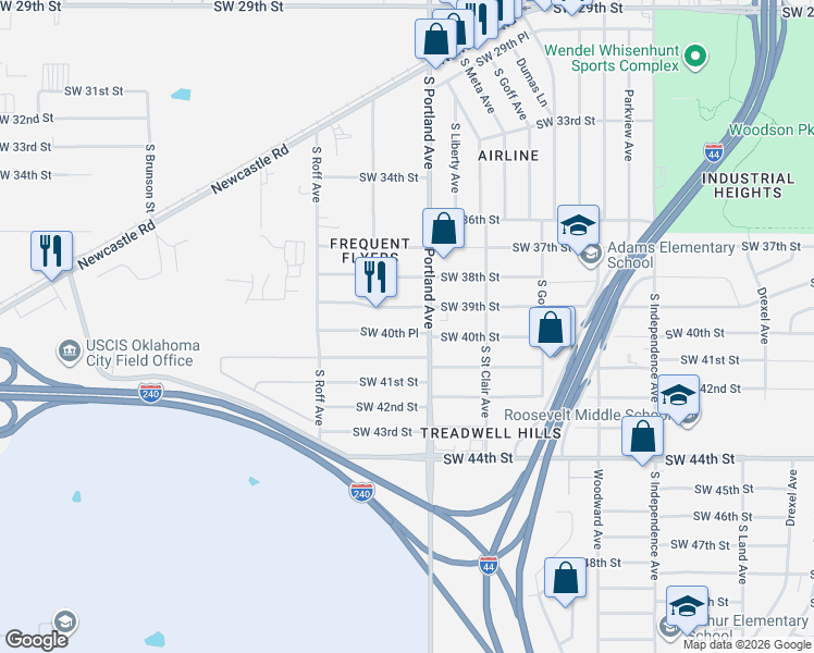 map of restaurants, bars, coffee shops, grocery stores, and more near in Oklahoma City