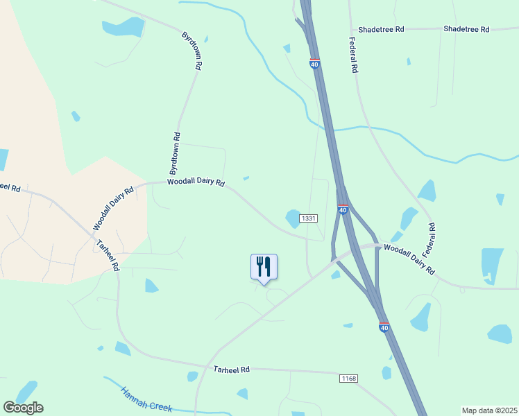 map of restaurants, bars, coffee shops, grocery stores, and more near 1850 Woodall Dairy Road in Benson