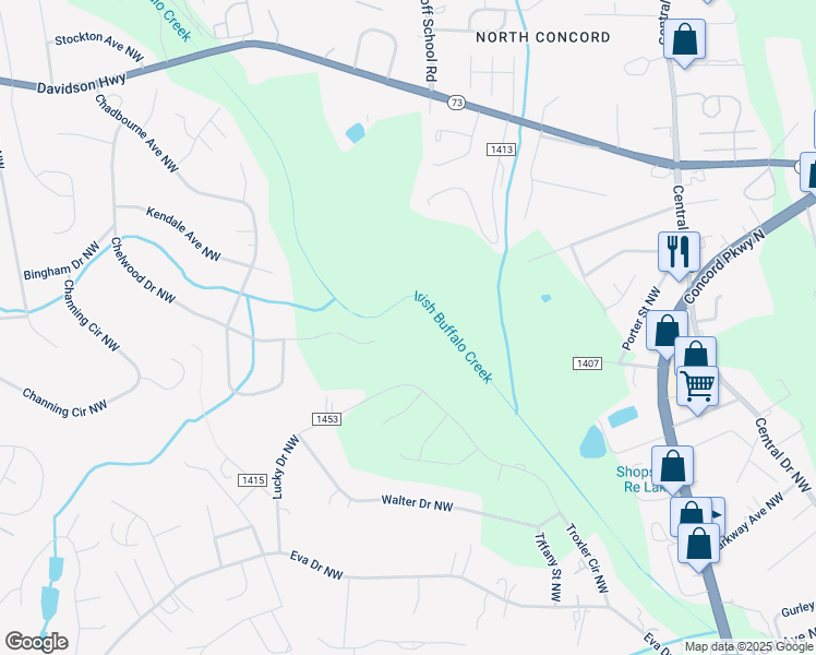 map of restaurants, bars, coffee shops, grocery stores, and more near 3020 Chelwood Drive Northwest in Concord