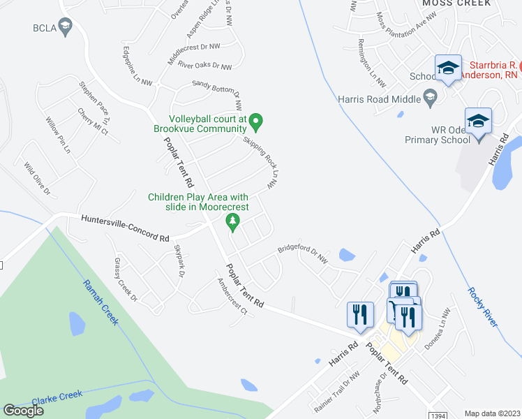 map of restaurants, bars, coffee shops, grocery stores, and more near 928 Marthas View Drive Northwest in Huntersville