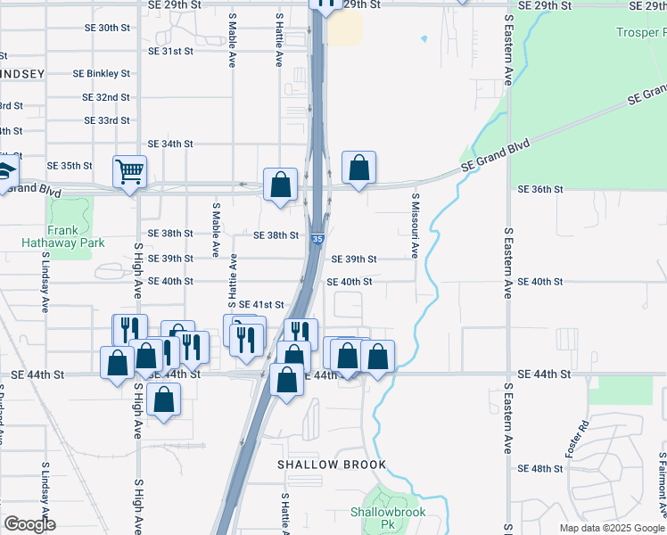 map of restaurants, bars, coffee shops, grocery stores, and more near 4000 South Prospect Avenue in Oklahoma City