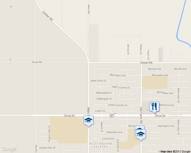 map of restaurants, bars, coffee shops, grocery stores, and more near 12725 Mezzadro Avenue in Bakersfield