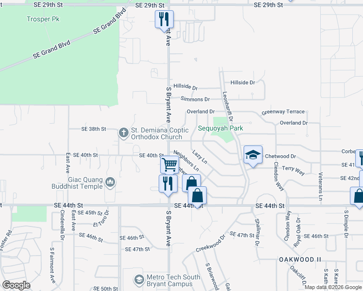 map of restaurants, bars, coffee shops, grocery stores, and more near 3017 Chetwood Drive in Del City