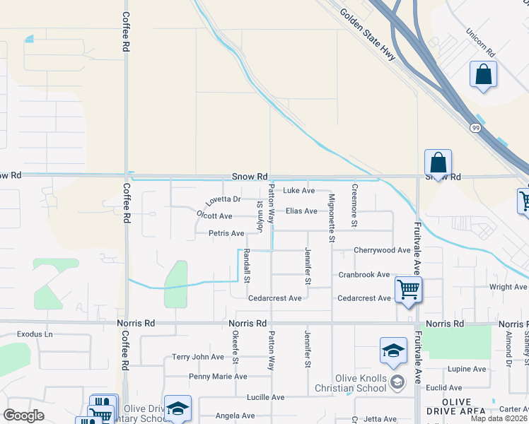 map of restaurants, bars, coffee shops, grocery stores, and more near 7200 Jolynn Street in Bakersfield