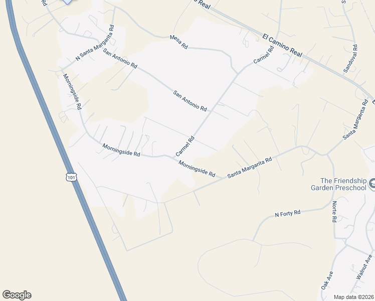 map of restaurants, bars, coffee shops, grocery stores, and more near 9225 Carmel Road in Atascadero