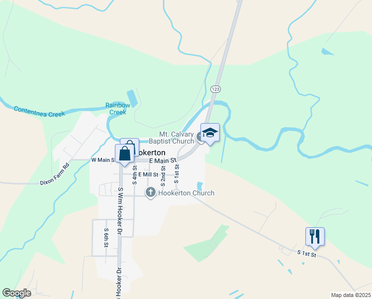 map of restaurants, bars, coffee shops, grocery stores, and more near 114 Taylor Heights in Hookerton