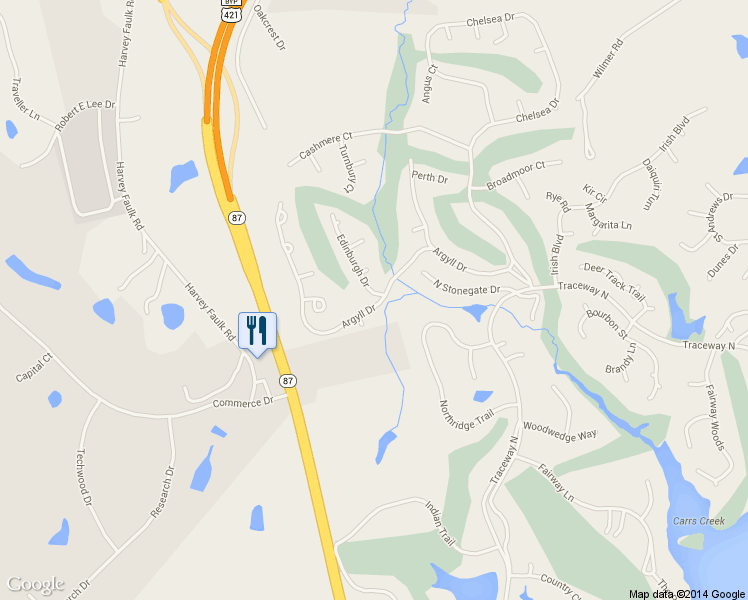 map of restaurants, bars, coffee shops, grocery stores, and more near 3274 Edinburgh Drive in Sanford