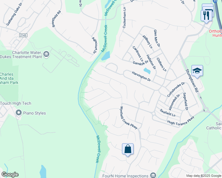 map of restaurants, bars, coffee shops, grocery stores, and more near 16029 Wynfield Creek Parkway in Huntersville