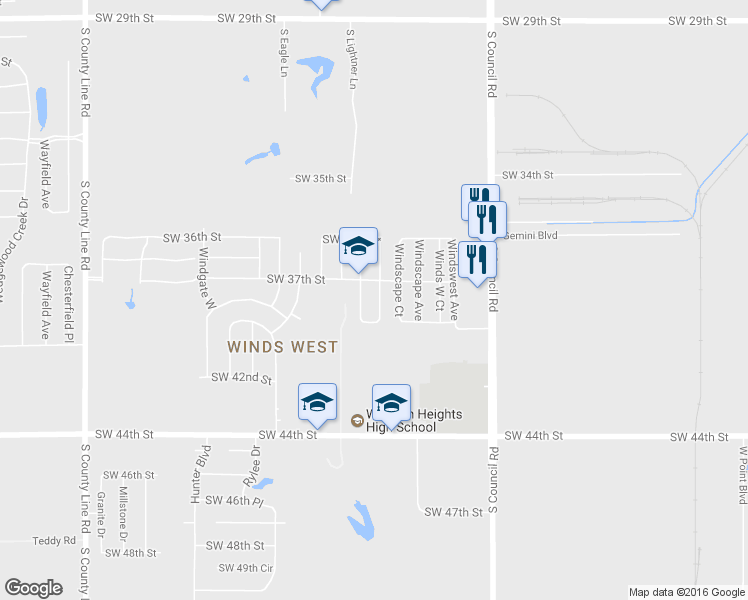 map of restaurants, bars, coffee shops, grocery stores, and more near 3821 Southwind Ave in Oklahoma City