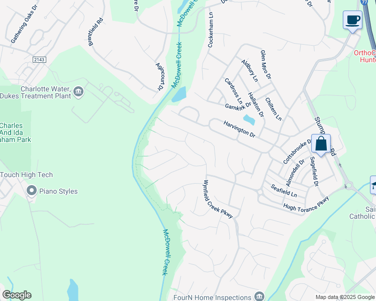 map of restaurants, bars, coffee shops, grocery stores, and more near 16029 Wynfield Creek Parkway in Huntersville