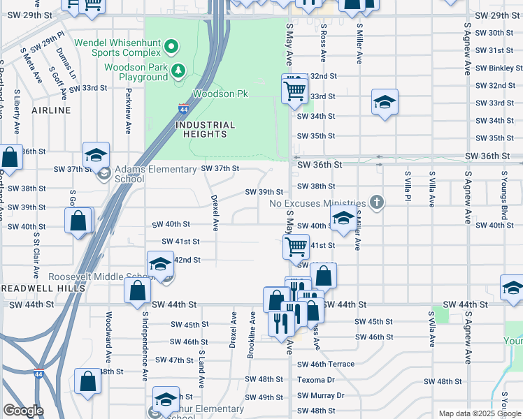map of restaurants, bars, coffee shops, grocery stores, and more near 4020 Brookline Avenue in Oklahoma City
