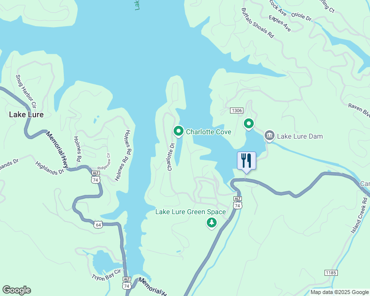 map of restaurants, bars, coffee shops, grocery stores, and more near 247 Picnic Point Road in Lake Lure