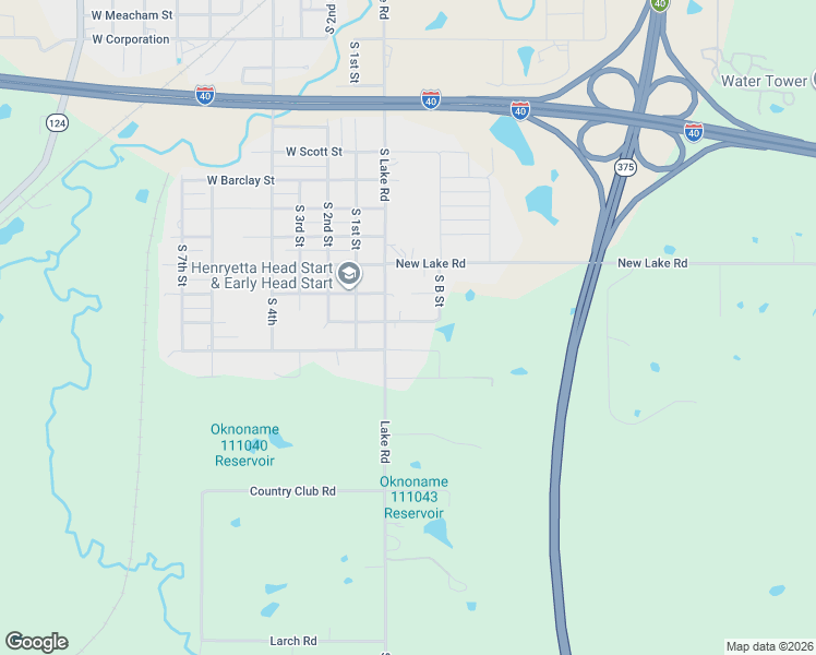 map of restaurants, bars, coffee shops, grocery stores, and more near 207 Choctaw Street in Henryetta