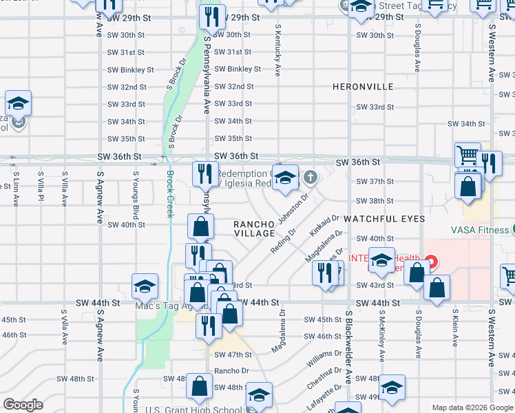 map of restaurants, bars, coffee shops, grocery stores, and more near 4008 Rancho Drive in Oklahoma City