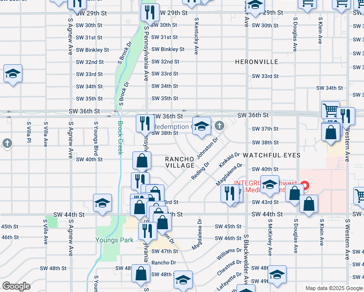 map of restaurants, bars, coffee shops, grocery stores, and more near 4008 Rancho Drive in Oklahoma City