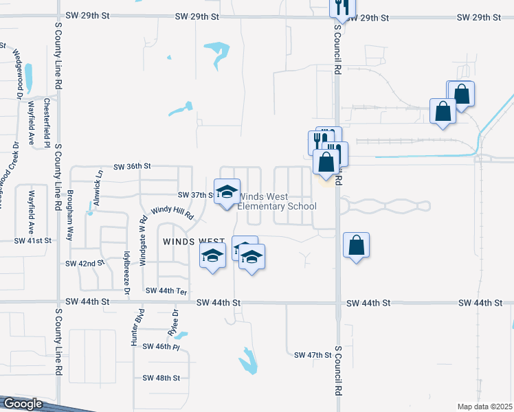map of restaurants, bars, coffee shops, grocery stores, and more near 3821 Southwind Avenue in Oklahoma City