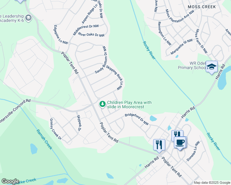 map of restaurants, bars, coffee shops, grocery stores, and more near 10544 Skipping Rock Lane Northwest in Concord