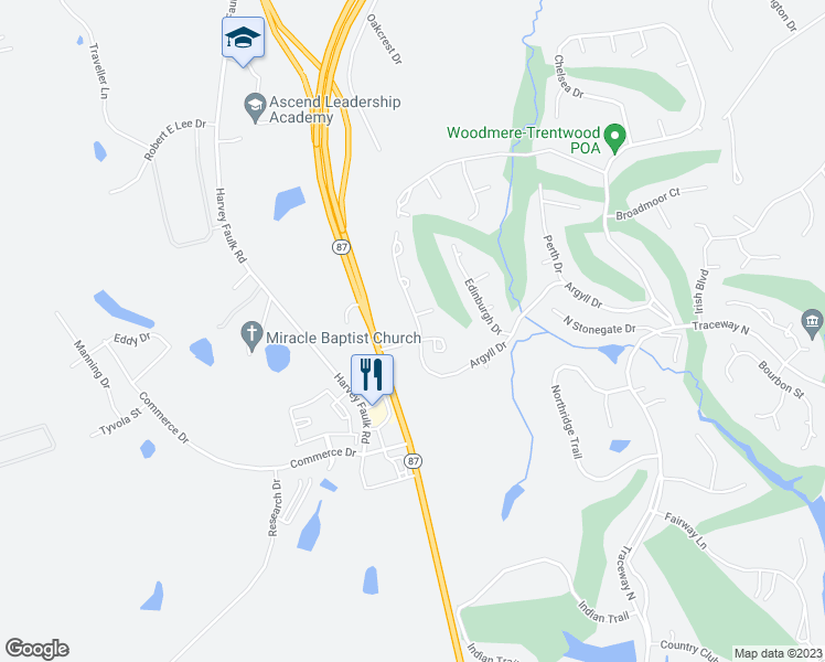 map of restaurants, bars, coffee shops, grocery stores, and more near 3219 Argyll Drive in Sanford