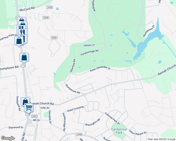 map of restaurants, bars, coffee shops, grocery stores, and more near 12306 Kane Alexander Drive in Huntersville