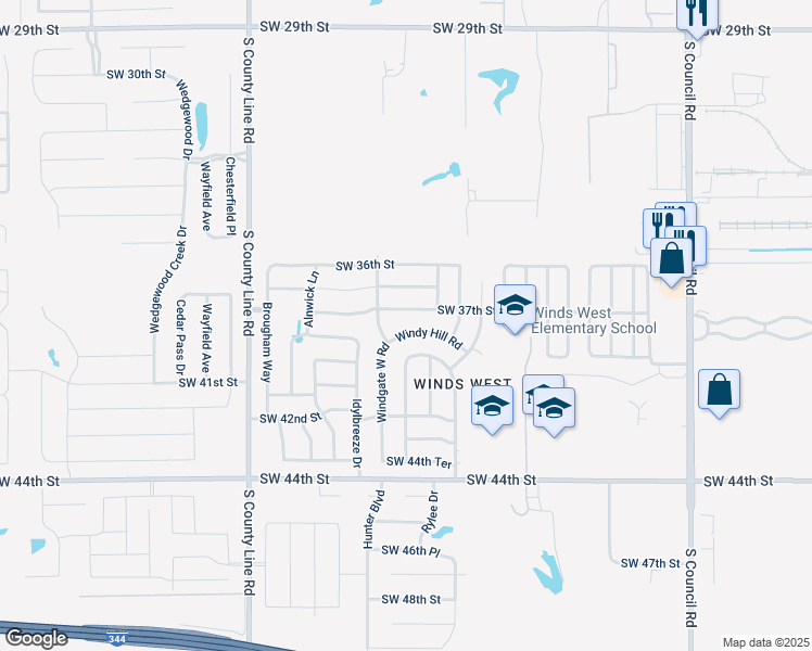 map of restaurants, bars, coffee shops, grocery stores, and more near 8517 Windy Hill Road in Oklahoma City