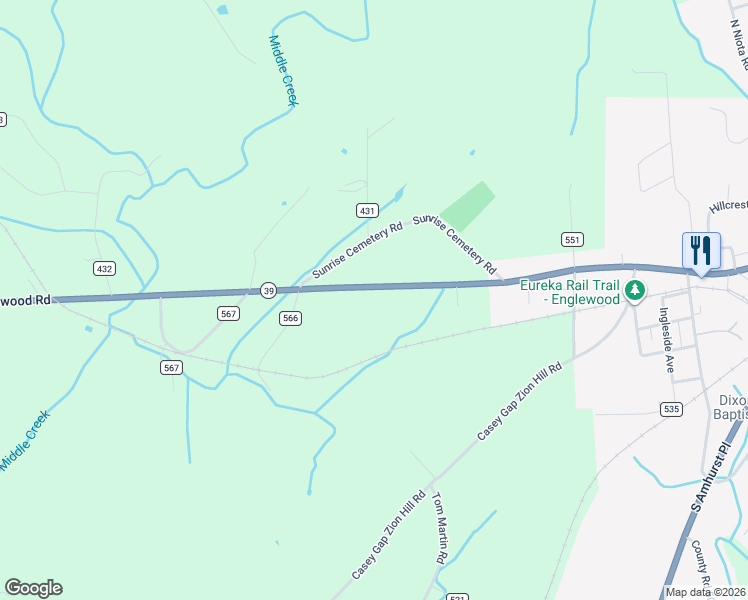 map of restaurants, bars, coffee shops, grocery stores, and more near 1348 Tennessee 39 in Englewood