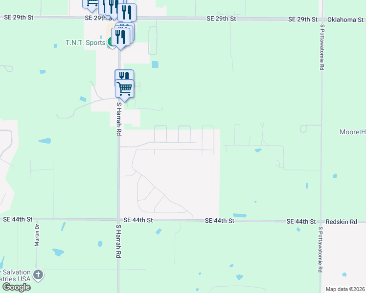 map of restaurants, bars, coffee shops, grocery stores, and more near Divine Avenue in Harrah