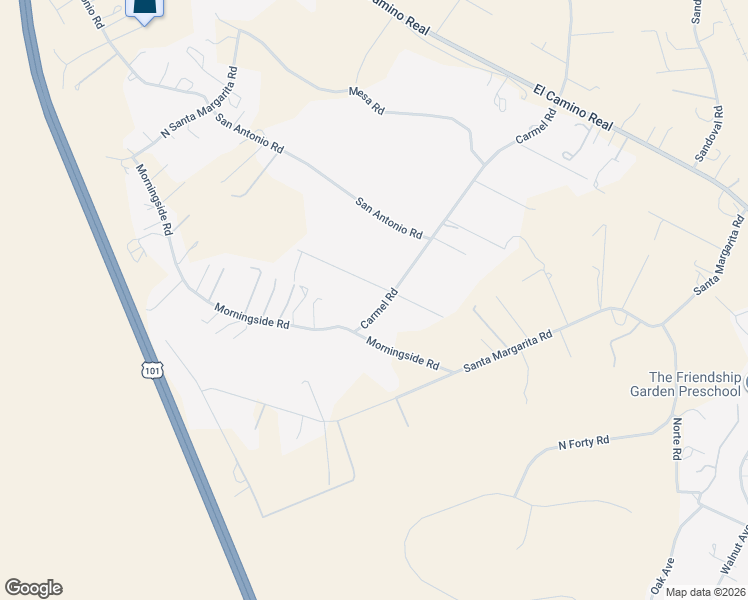 map of restaurants, bars, coffee shops, grocery stores, and more near 9225 Carmel Road in Atascadero