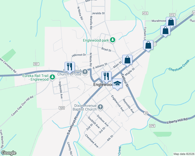 map of restaurants, bars, coffee shops, grocery stores, and more near 13 Main Street in Englewood