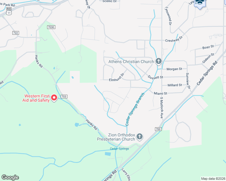 map of restaurants, bars, coffee shops, grocery stores, and more near 1416 Housley Drive in Athens