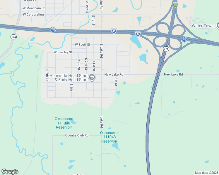 map of restaurants, bars, coffee shops, grocery stores, and more near 207 Choctaw Street in Henryetta