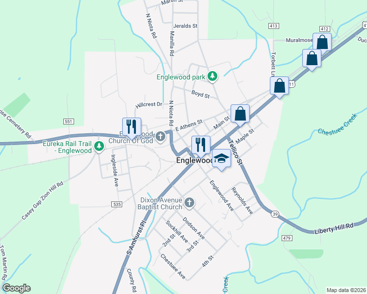 map of restaurants, bars, coffee shops, grocery stores, and more near 13 Main Street in Englewood