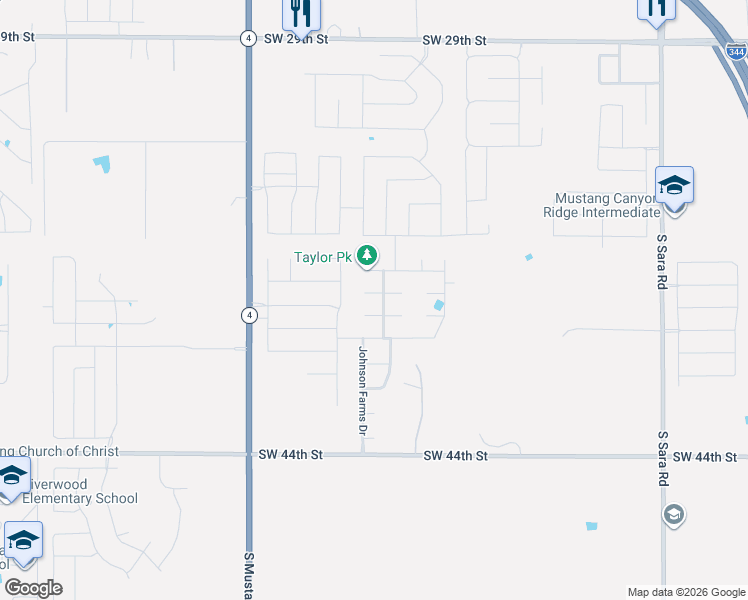 map of restaurants, bars, coffee shops, grocery stores, and more near 11124 Southwest 39th Court in Mustang