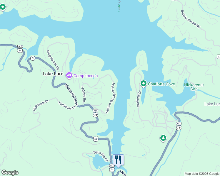 map of restaurants, bars, coffee shops, grocery stores, and more near 177 Ridge View Circle in Lake Lure