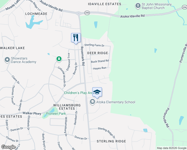 map of restaurants, bars, coffee shops, grocery stores, and more near 145 Hayes Run in Atoka
