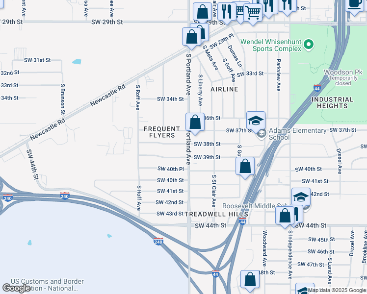 map of restaurants, bars, coffee shops, grocery stores, and more near 3708 Southwest 37th Street in Oklahoma City