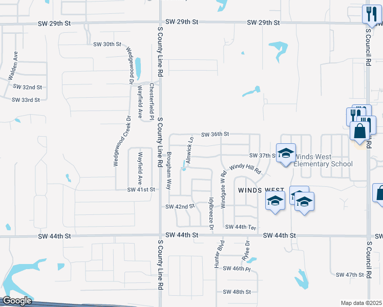 map of restaurants, bars, coffee shops, grocery stores, and more near 8729 Southwest 37th Street in Oklahoma City