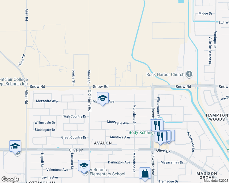 map of restaurants, bars, coffee shops, grocery stores, and more near 11712 Novara Avenue in Bakersfield