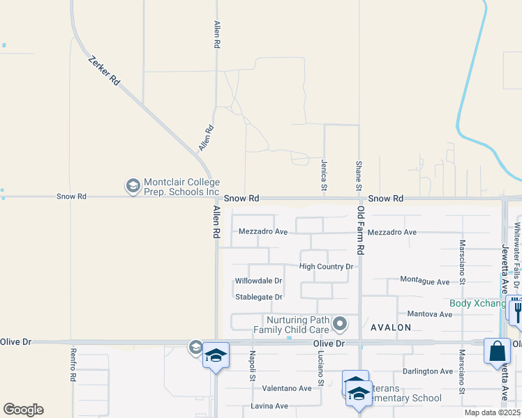 map of restaurants, bars, coffee shops, grocery stores, and more near 12620 Snow Road in Bakersfield