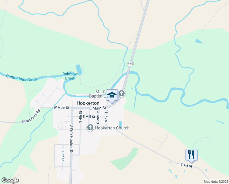 map of restaurants, bars, coffee shops, grocery stores, and more near 127 Taylor Heights in Hookerton
