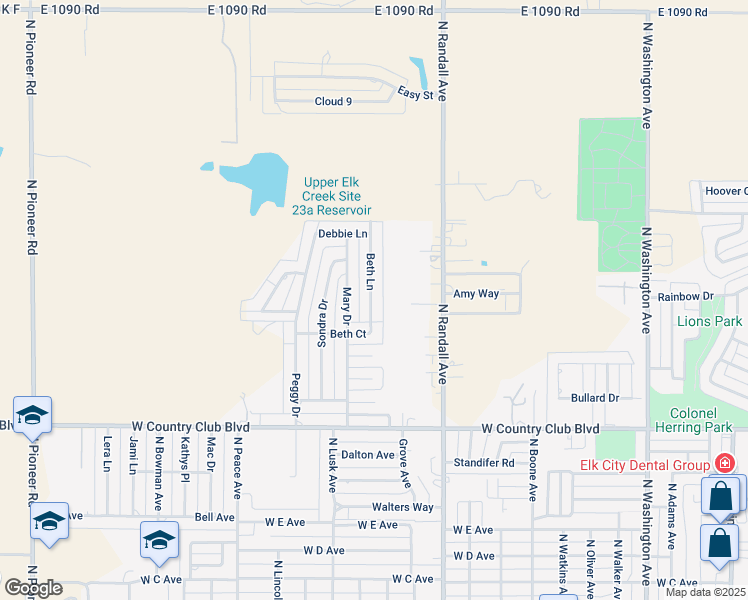 map of restaurants, bars, coffee shops, grocery stores, and more near 314 Beth Lane in Elk City