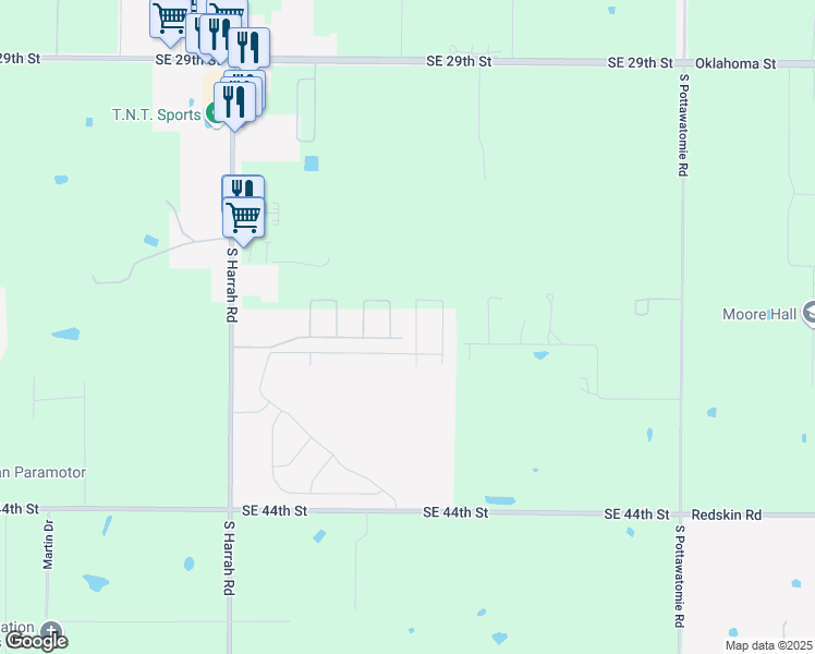 map of restaurants, bars, coffee shops, grocery stores, and more near 3808 Divine Avenue in Harrah