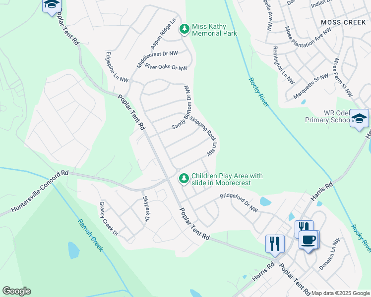 map of restaurants, bars, coffee shops, grocery stores, and more near 1248 Tranquility Point Avenue Northwest in Concord