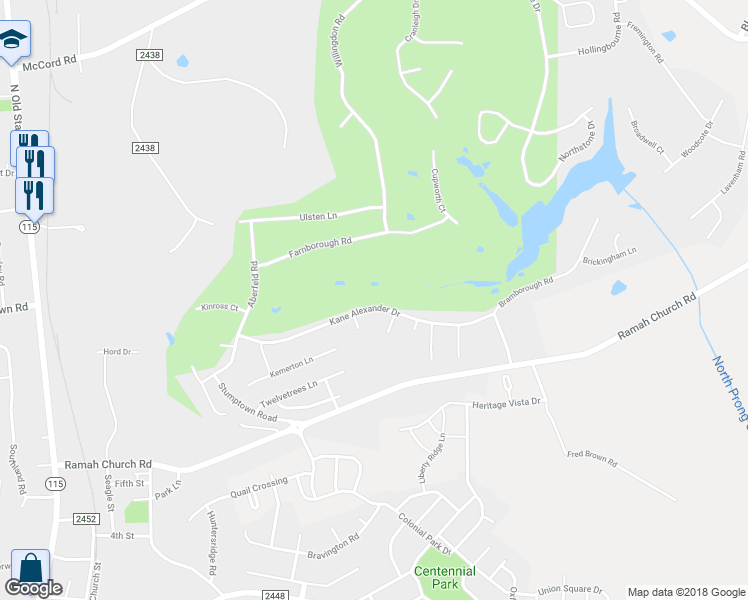 map of restaurants, bars, coffee shops, grocery stores, and more near 12421 Kane Alexander Drive in Huntersville