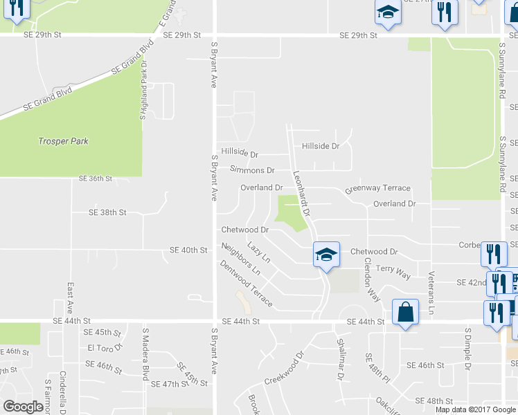 map of restaurants, bars, coffee shops, grocery stores, and more near 3020 Lazy Lane in Del City